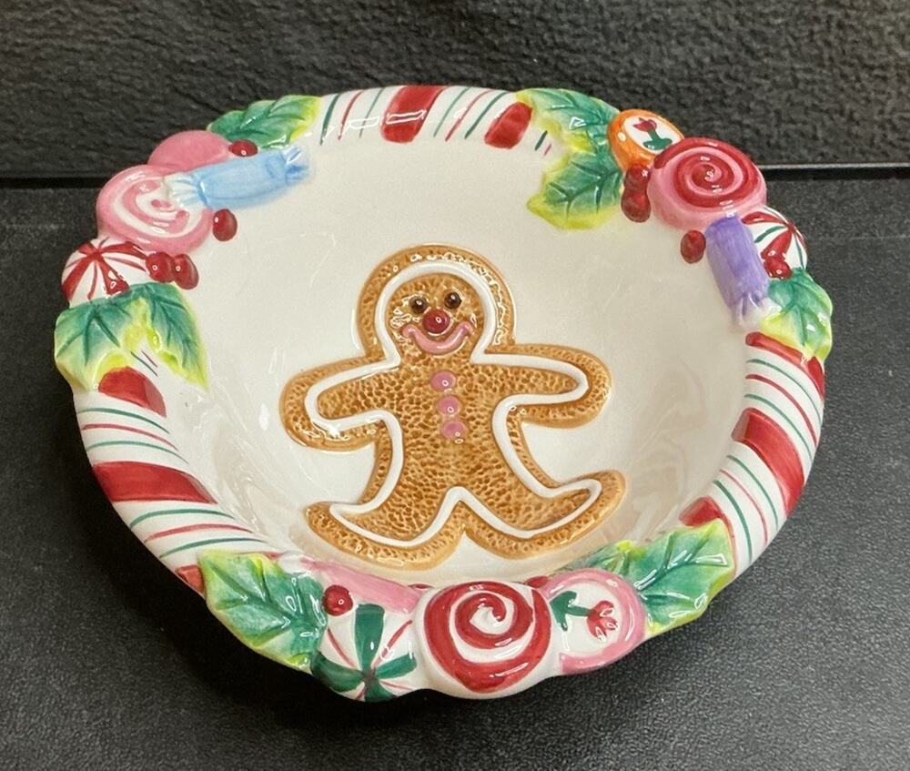 Cute Gingerbread Man Fitz And Floyd Holiday Small Trinket/Candy Dish